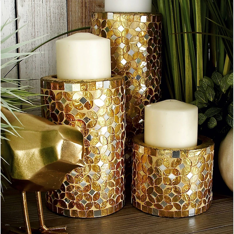 Gold Metal Glam Candle Holder Set