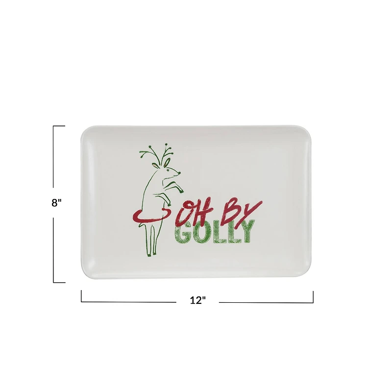 Hello Honey® 12" White, Green & Red Oh By Golly Stoneware Platter