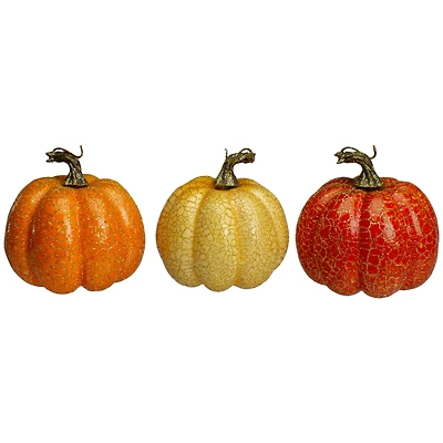 5" Orange & Cream Artificial Fall Harvest Pumpkin Set