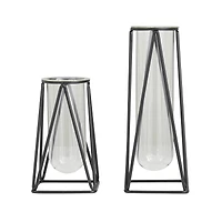 CosmoLiving by Cosmopolitan Set of 2 Black Iron Modern Vase, 13" x 5" x 5"