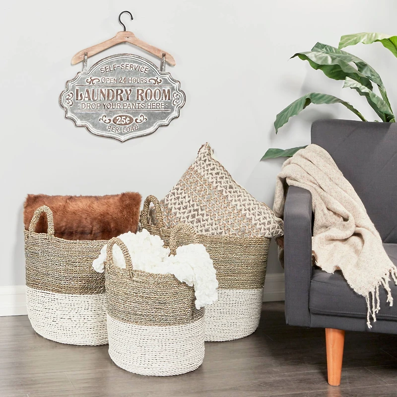 White Seagrass Contemporary Storage Basket Set