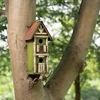 Glitzhome® Tall 2-Tiered Distressed Wood Hand Painted Bird House
