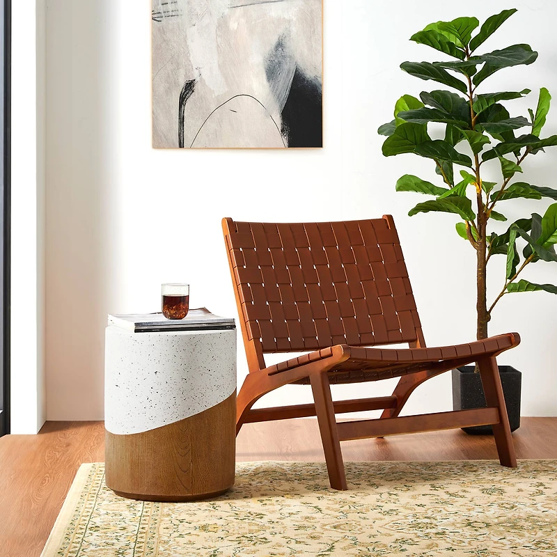 Glitzhome® 17.25" Two Tone Faux Terrazzo & Wood Texture Garden Stool