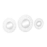 White Woven Rattan Round Wall Mirrors Set