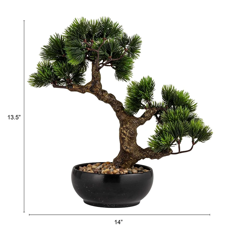 Hello Honey® Green Faux Bonsai Tree in Plastic Pot with Pebbles