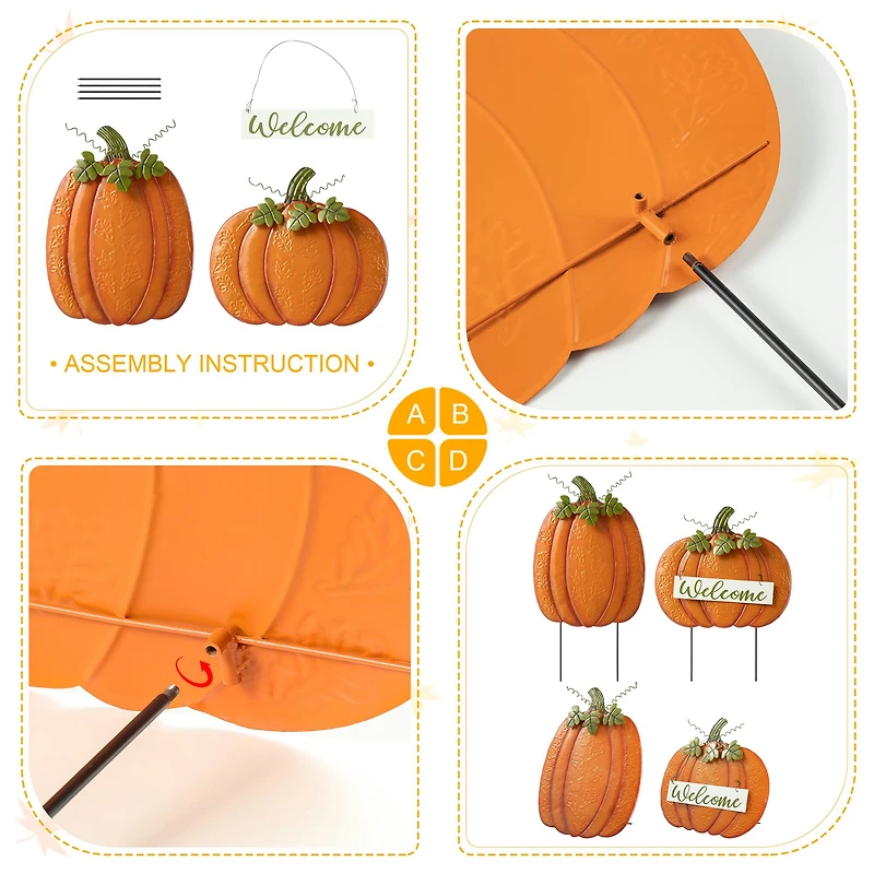 Glitzhome® 2ft. Fall Metal Embossed Glitter Pumpkin Yard Stake, 2ct.