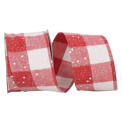 Reliant 2.5" x 10yd. Snow Speckled Red & White Buffalo Check Wired Ribbon