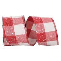 Reliant 2.5" x 10yd. Snow Speckled Red & White Buffalo Check Wired Ribbon