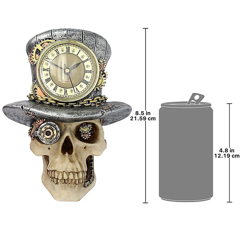 Design Toscano 8.5" Steampunk Mad Hatter Skull Sculptural Wall Clock