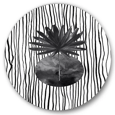 Designart - Black and White Tropical Leaf On Striped I