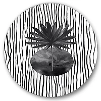 Designart - Black and White Tropical Leaf On Striped I