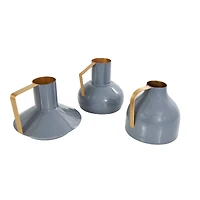 CosmoLiving by Cosmopolitan Blue Metal Abstract Enameled Vase with Geometric Gold Handle Set