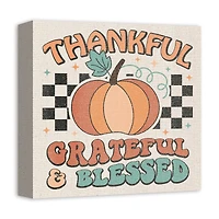Thankful Grateful Blessed Check 12" x 12" Canvas Wall Art