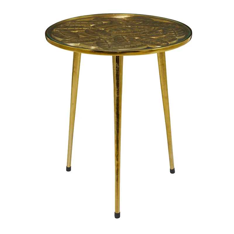 Gold Aluminum Accent Table with Clear Glass Top 20" x 19" x 22"