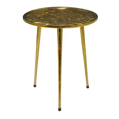 Gold Aluminum Accent Table with Clear Glass Top 20" x 19" x 22"