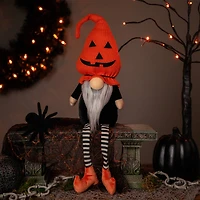 22" Halloween Jack-O-Lantern Striped Tabletop Gnome Figurine with Dangling Legs