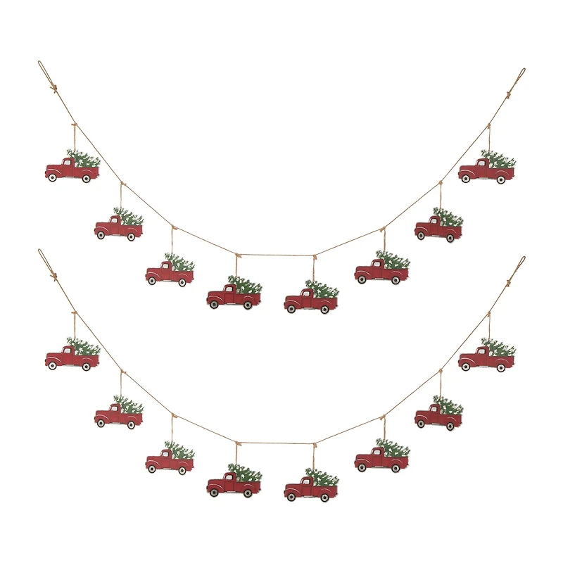 Glitzhome® 6ft. Christmas Red Truck Garland, 2ct.