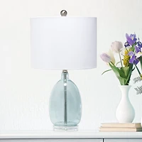 Lalia Home 21.5" Clear Blue Oval Glass Table Lamp with White Drum Shade