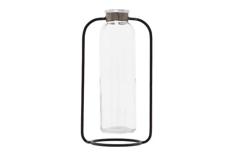 Hello Honey® 8.5" Clear Glass Vase in Black Metal Stand