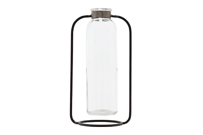 Hello Honey® 8.5" Clear Glass Vase in Black Metal Stand
