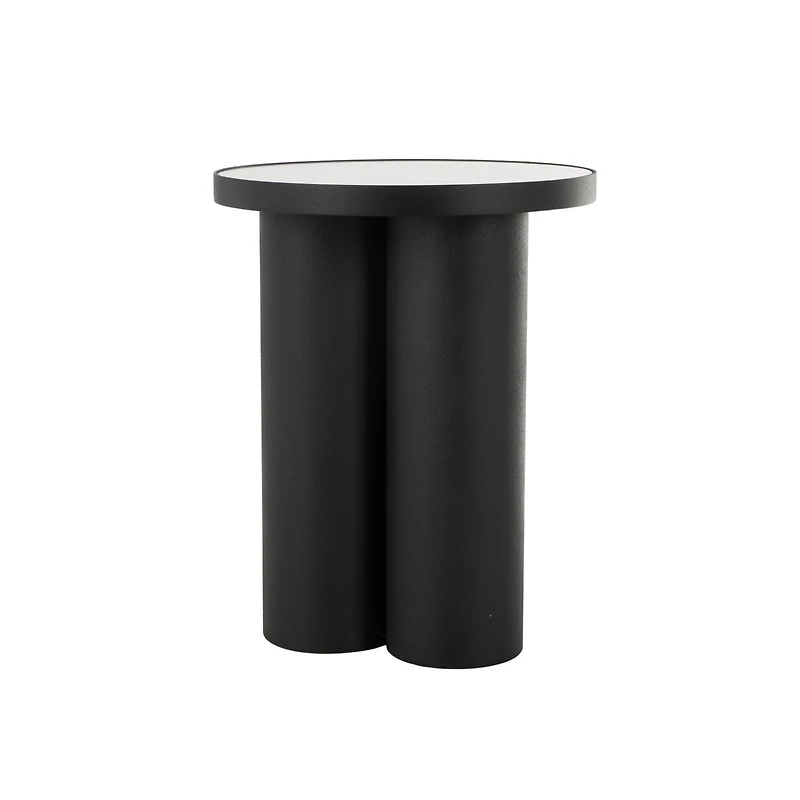 19.75" Black Metal Side End Accent Table with White Marble Tabletop