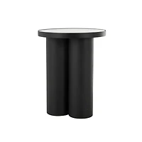 19.75" Black Metal Side End Accent Table with White Marble Tabletop