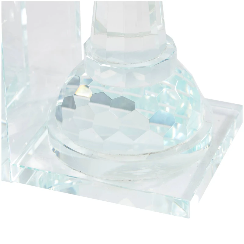 9.5" Clear Chess Oversized Bookends with Cut Crystal Designs Set