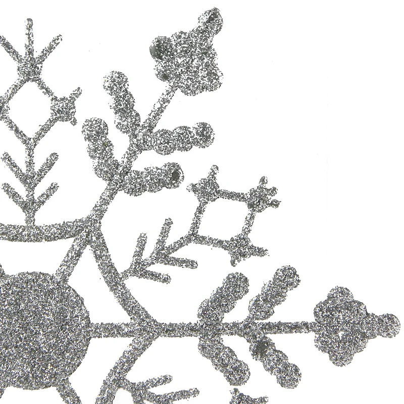 24ct. 4" Silver Splendor Glitter Snowflake Christmas Ornaments
