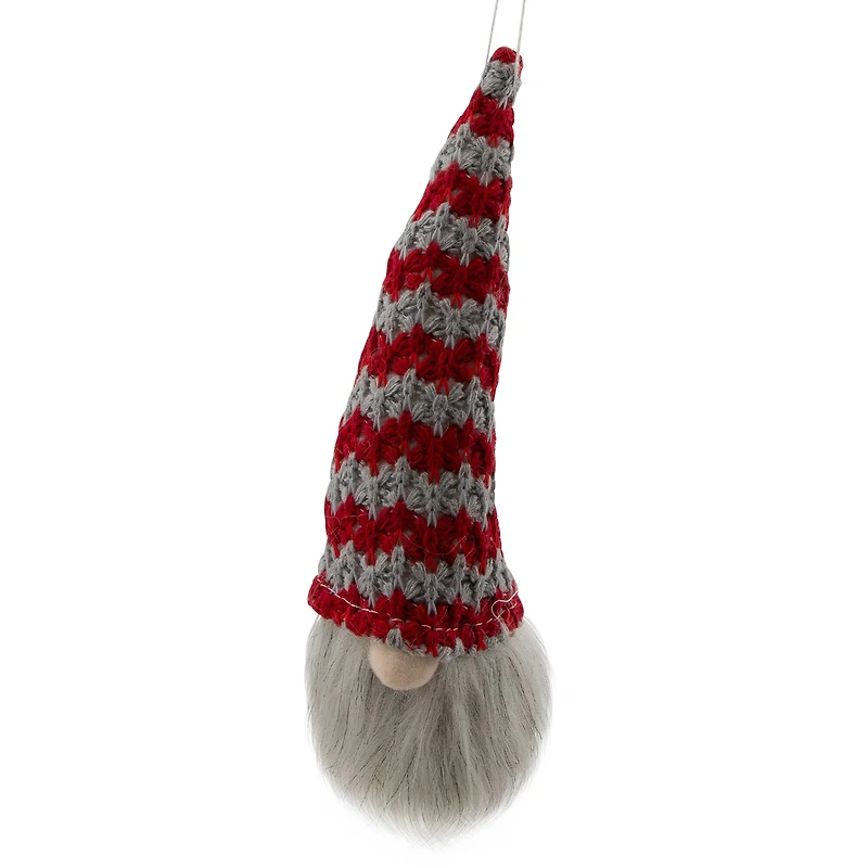 8" Red & Gray Knit Gnome Head LED Ornament
