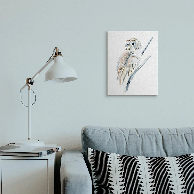 Stupell Industries Soft Arctic Owl Perched on Minimal Branch Canvas Wall Art
