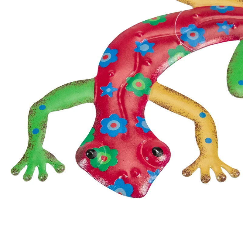 12" Red Floral Metal Outdoor Wall Hanging Lizard