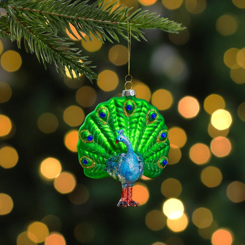 Green & Blue Peacock Glass Ornament