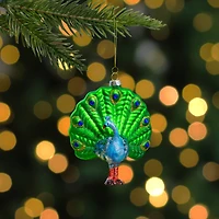Green & Blue Peacock Glass Ornament