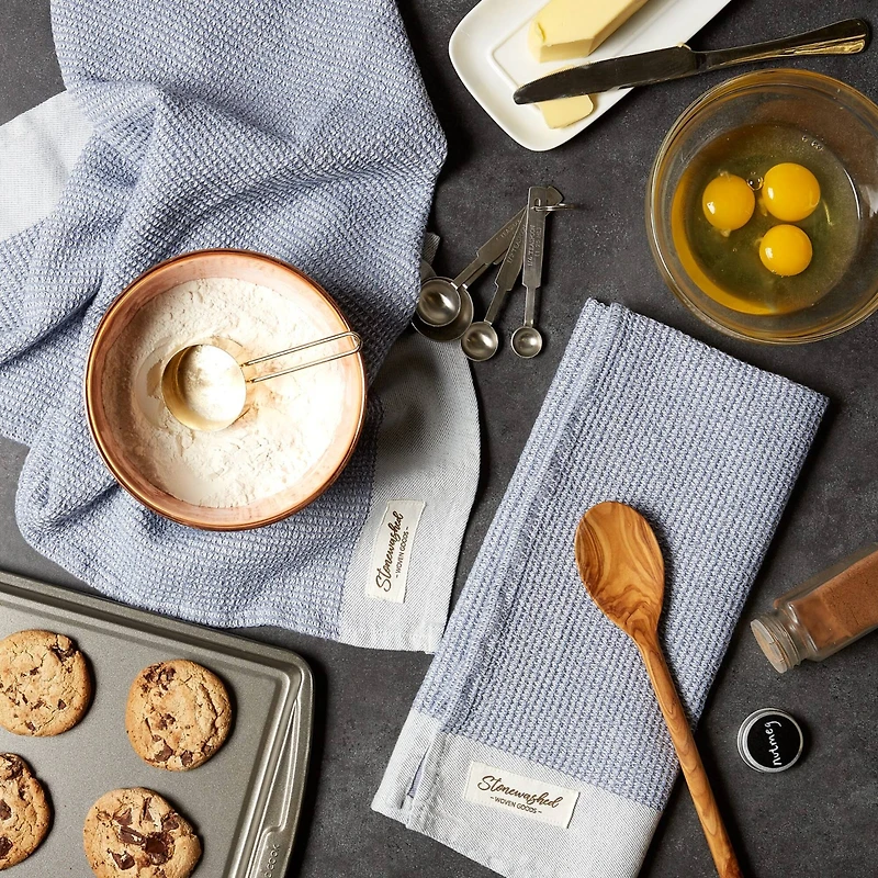 DII® Storm Blue Washed Waffle Woven Dishtowel, 2ct.