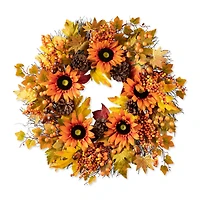 Glitzhome® 24" Fall Sunflower, Maple Leaf &  Berry Wreath