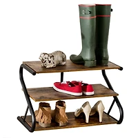 Honey Can Do 3-Shelf Z-Frame Wooden Shoe Rack With Matte Black Metal