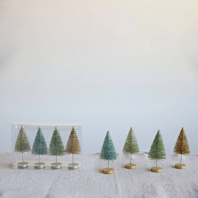 Hello Honey® 6" Metallic Plastic Bottle Brush Tree Set with Wood Bases