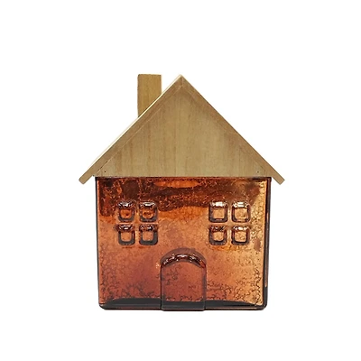 7.5" Brown Glass House with Woodgrain Roof Tabletop Décor by Ashland®