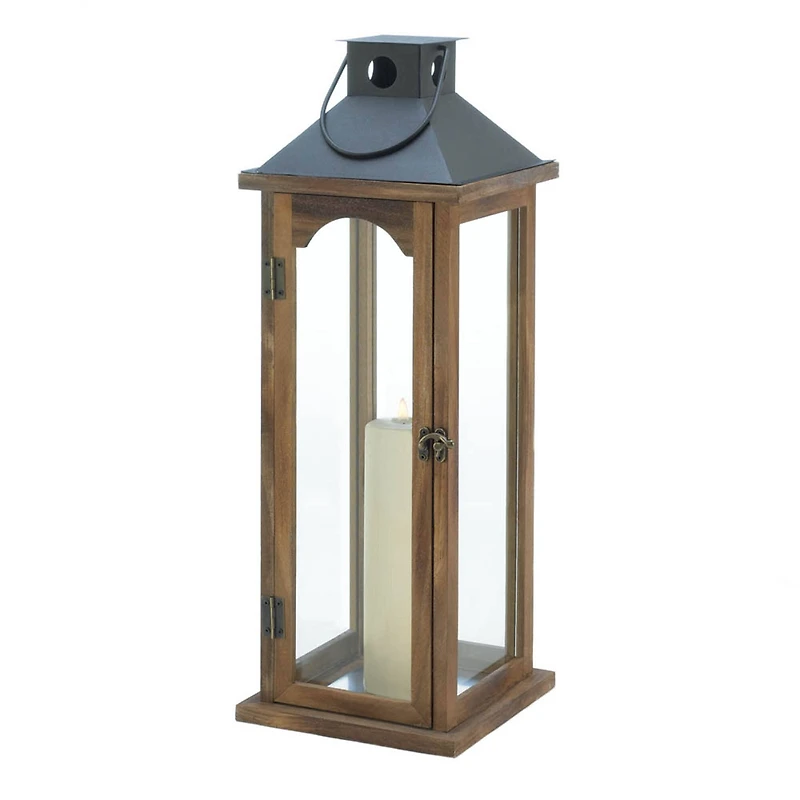 22.25" Simple Metal Top Wooden Lantern