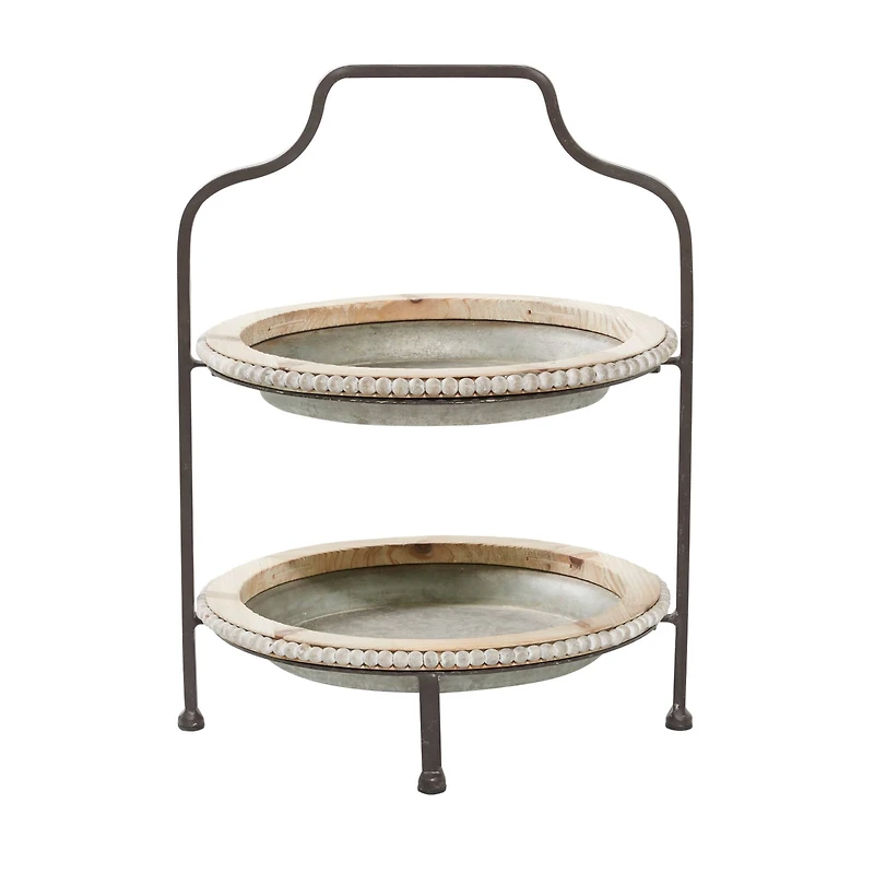 Gray Metal Farmhouse Tiered Server, 20" x 16" x 15"