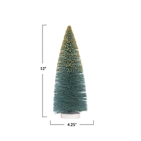 Hello Honey® 12" Green & Gold Glitter Sisal Bottle Brush Tree with Wood Base