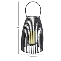 16" Black Iron Contemporary Candle Holder Lantern