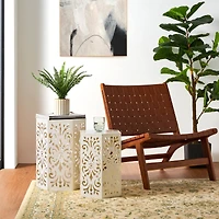 Glitzhome® White Floral Motif Hexagonal Garden Stool Set