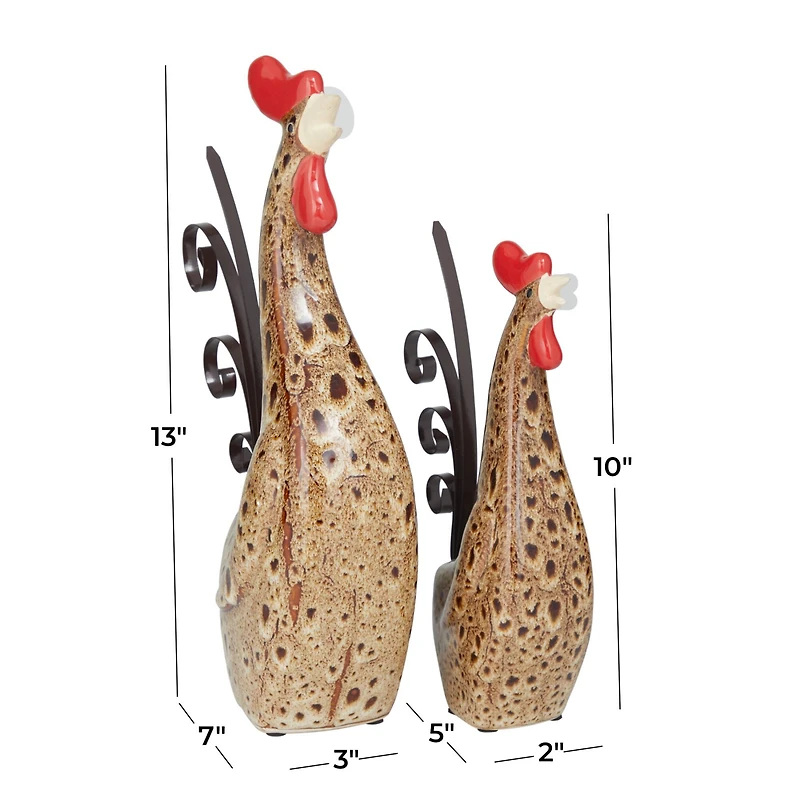 Cream Ceramic Farmhouse Rooster Garden Sculpture Set