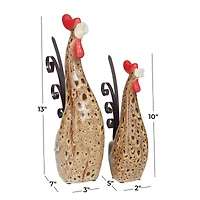 Cream Ceramic Farmhouse Rooster Garden Sculpture Set