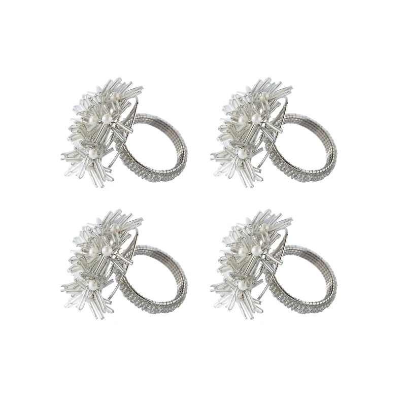 Hello Honey® Silver Glass Beaded Floral Metal Napkin Rings, 4ct.