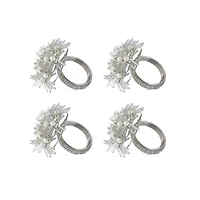 Hello Honey® Silver Glass Beaded Floral Metal Napkin Rings, 4ct.