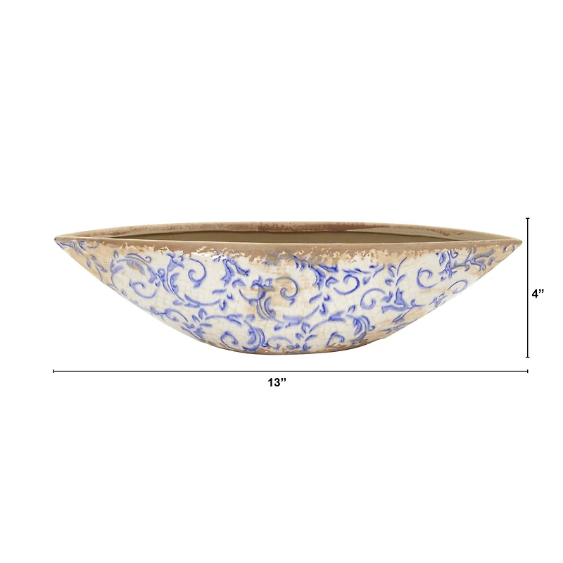 4" Tuscan Ceramic Blue Scroll Decorative Bowl