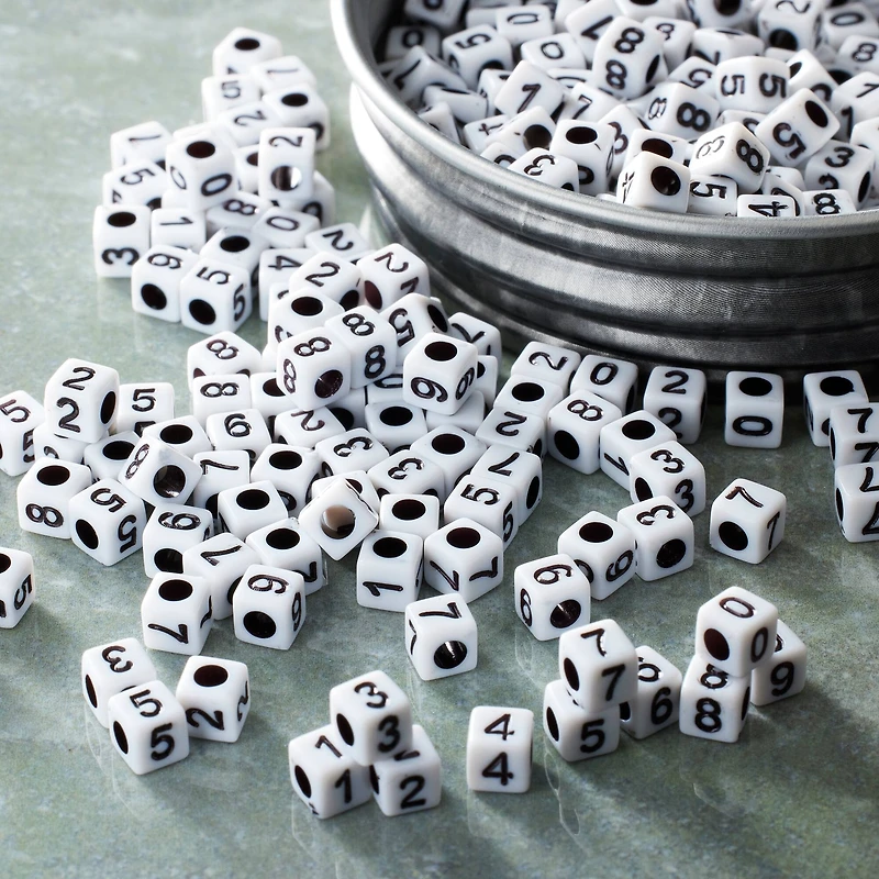 White Number Acrylic Cube Beads, 5mm by Bead Landing™