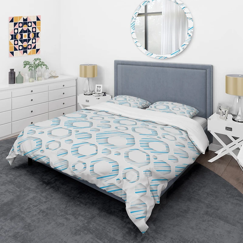 Designart '3D White And Blue Pattern IV' Mid-Century Duvet Cover Set